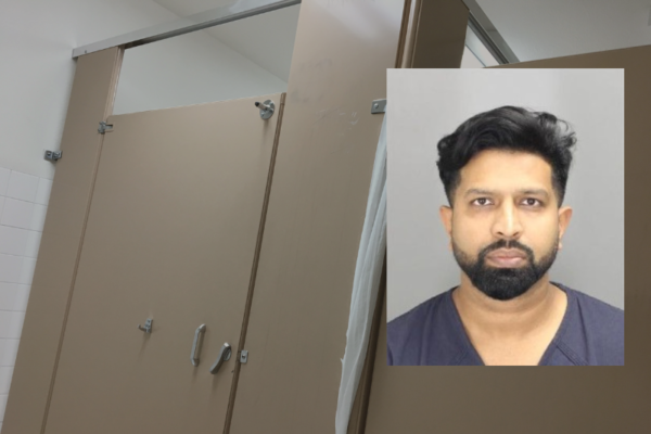 Bathroom stalls with closed doors