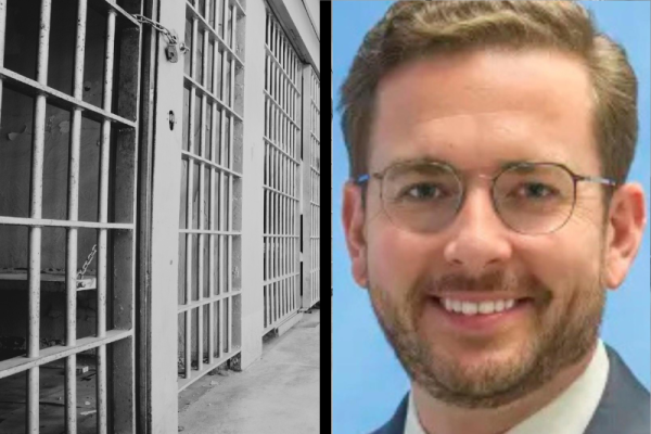 Jail cell with barred door