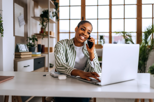 Young woman working from home.