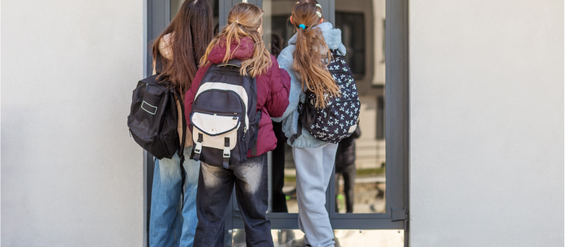 Students entering building