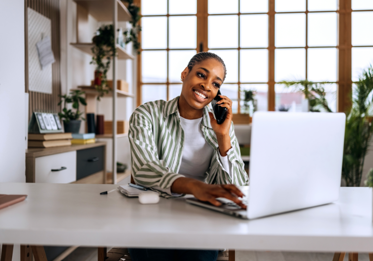 Young woman working from home.